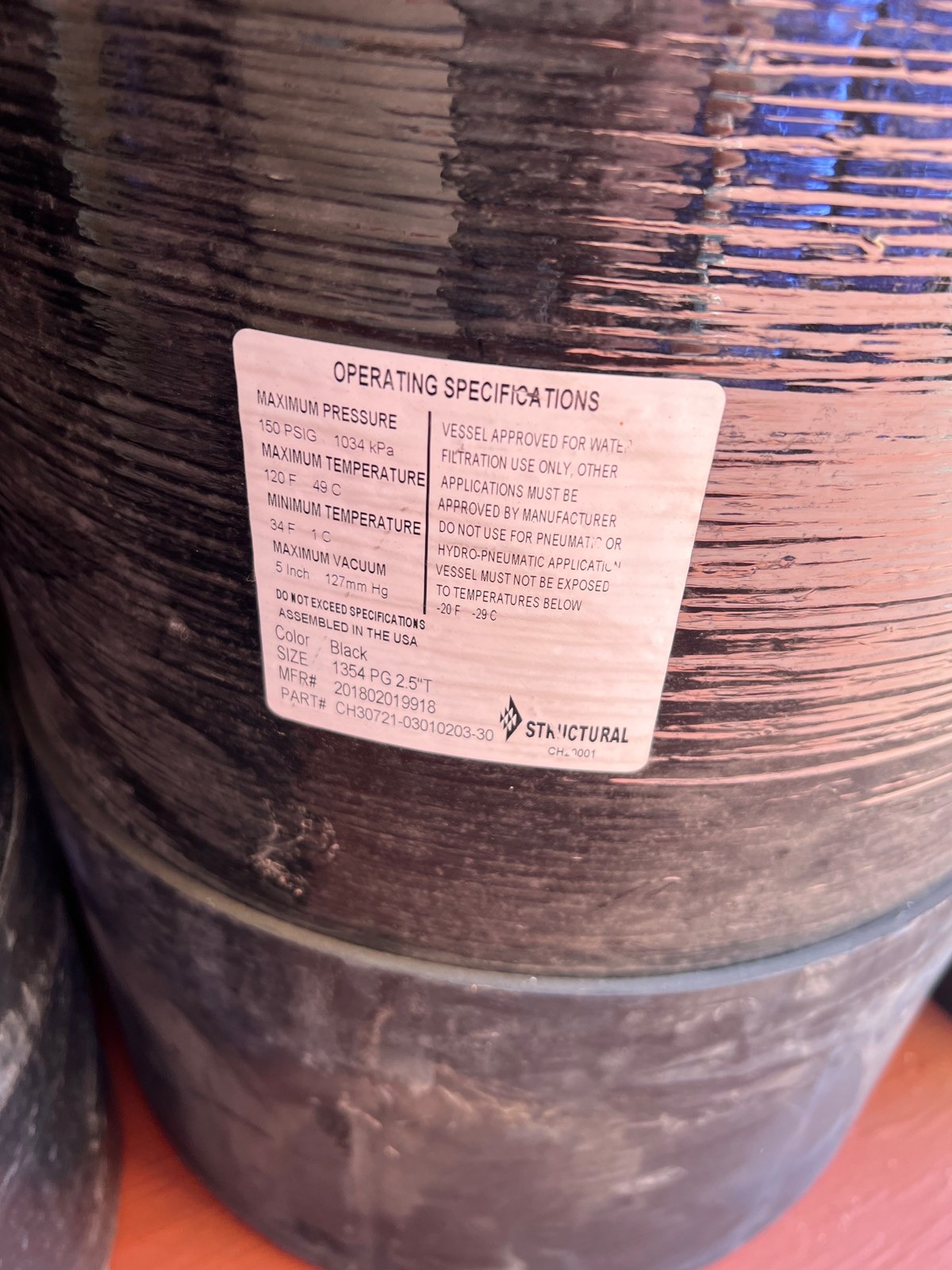 Structural 1354 Fiberglass Media / Softener Tank 13x54